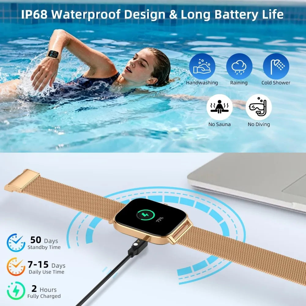 Women's Waterproof Bluetooth Fitness Smartwatch with Health Tracking