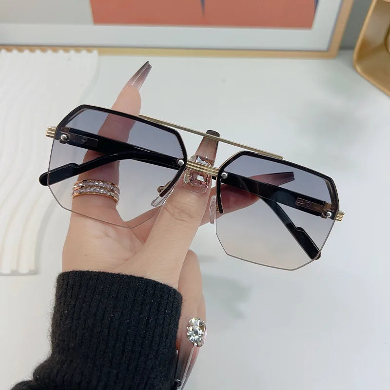 Sunglasses Rectangle Fashion Metal Frame Women Men 