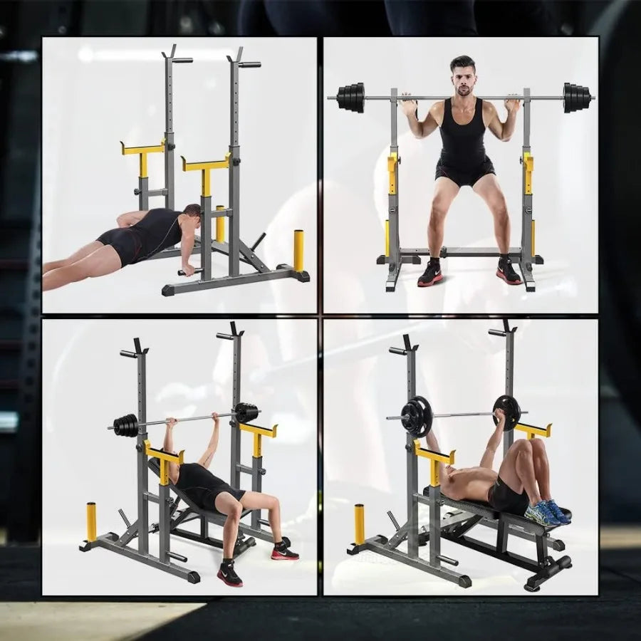 690LB Adjustable Multi‑Function Squat Barbell Rack