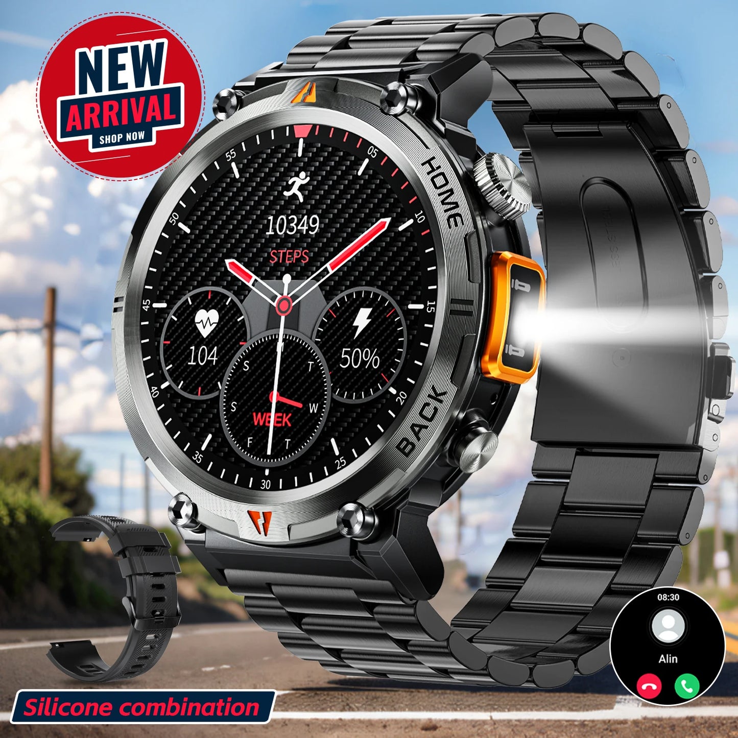 LaNikar KE3 Steel‑Ring Bluetooth Health Smartwatch