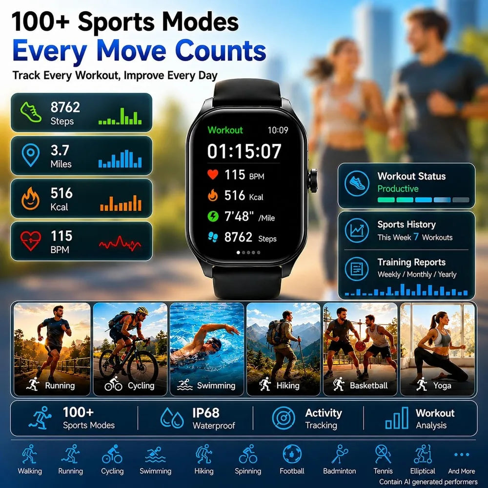 AI GPS Smartwatch: HD, Waterproof, Bluetooth Fitness Tracker