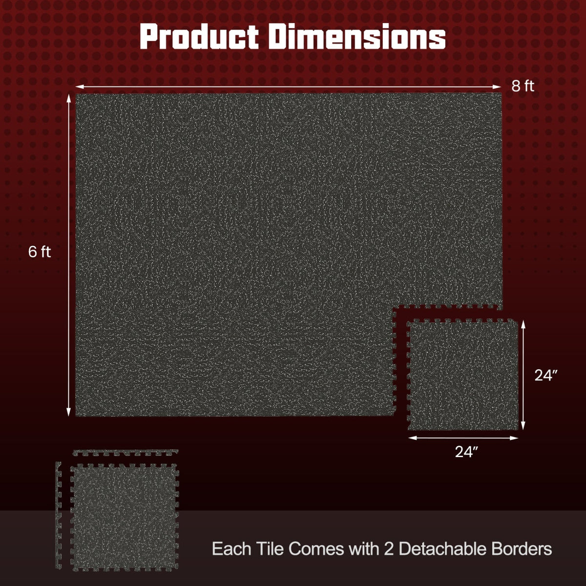 Interlocking Rubber Exercise Mat 48 Sq Ft with Borders