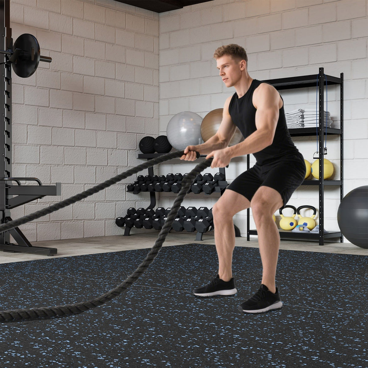 Interlocking Rubber Exercise Mat 48 Sq Ft with Borders