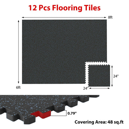 Interlocking Rubber Exercise Mat 48 Sq Ft with Borders