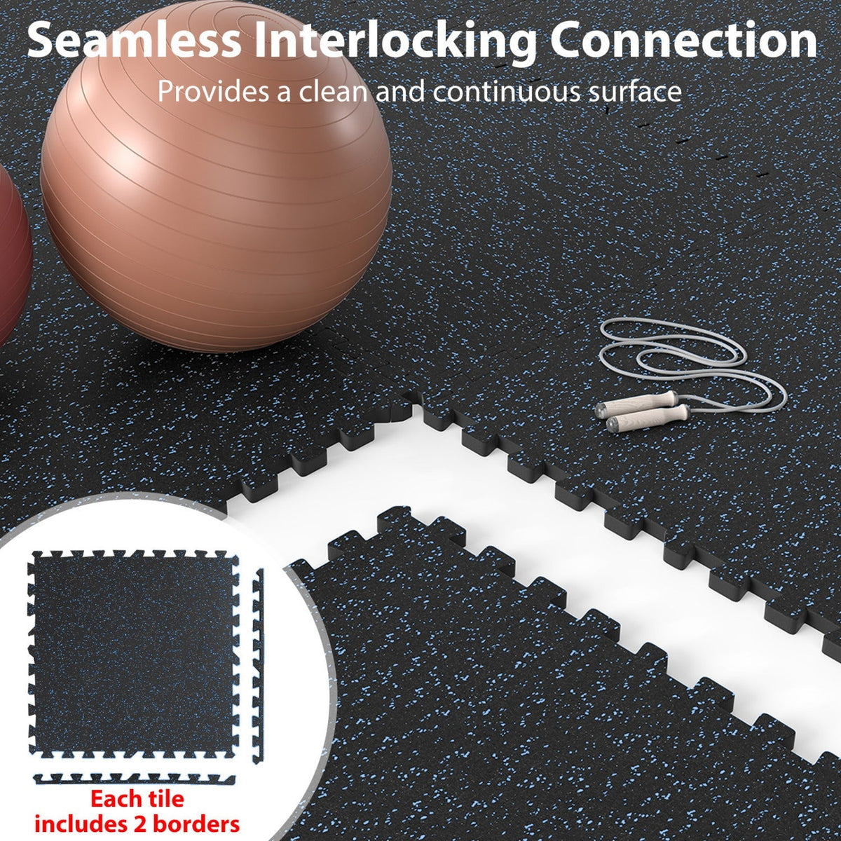 Interlocking Rubber Exercise Mat 48 Sq Ft with Borders