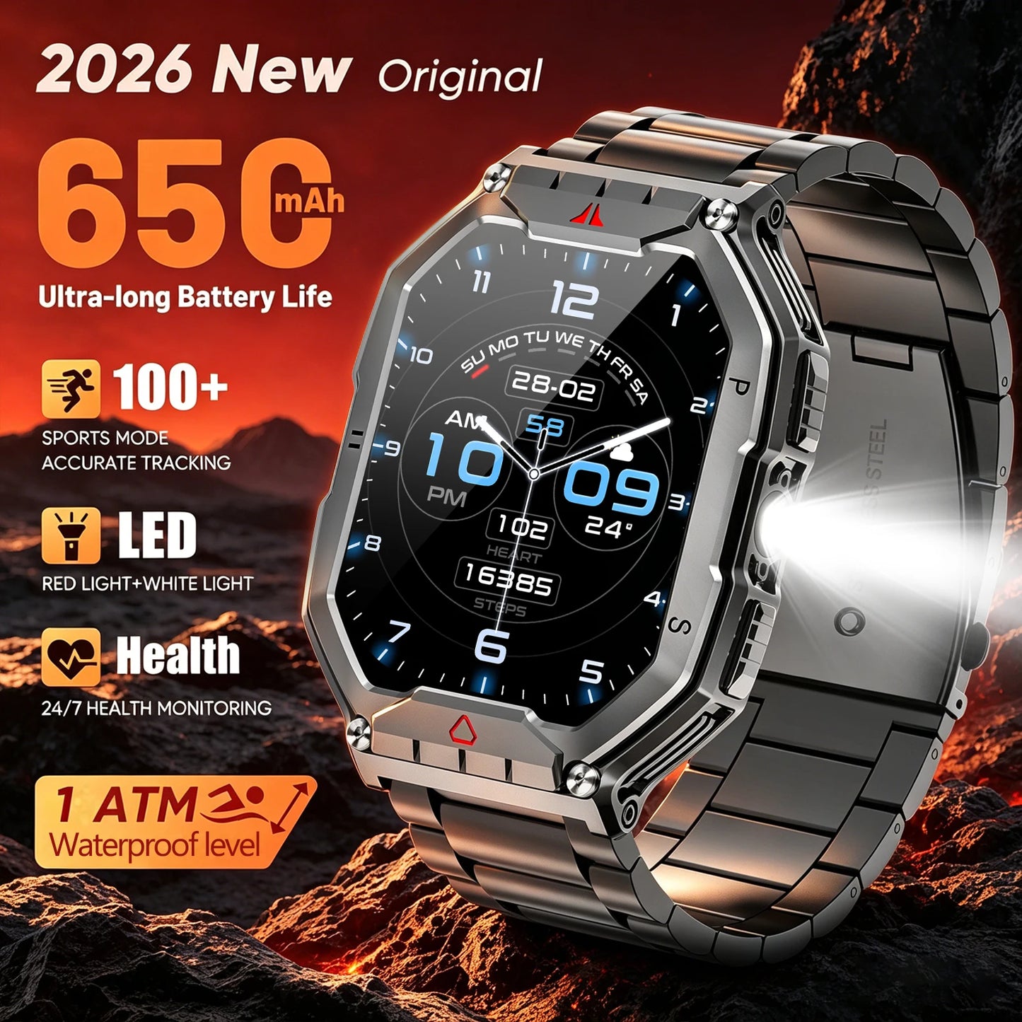 Men’s AMOLED GPS Fitness Smartwatch, Long‑Lasting