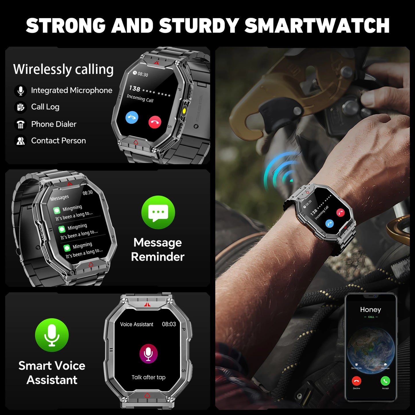 Men’s AMOLED GPS Fitness Smartwatch, Long‑Lasting
