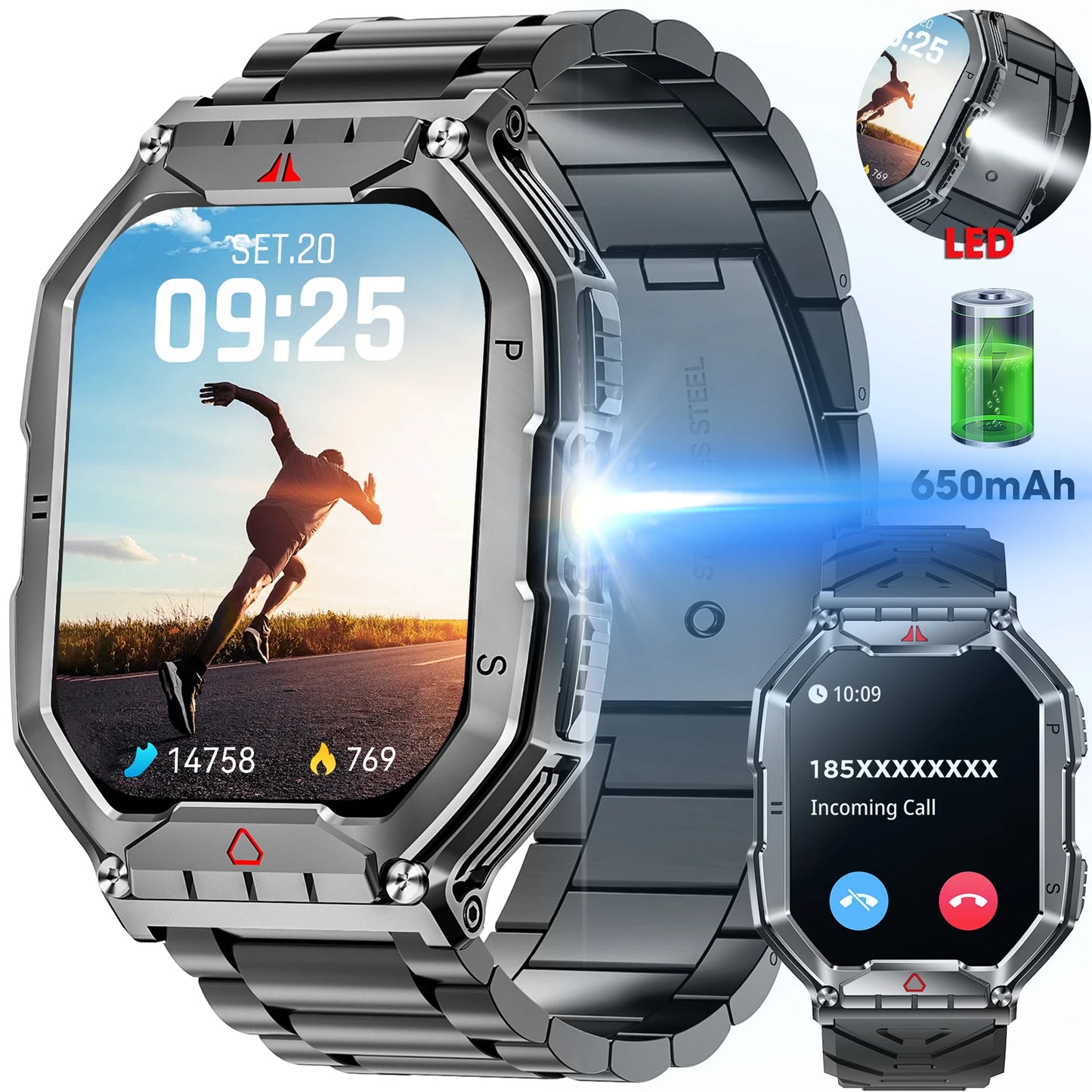 Men’s AMOLED GPS Fitness Smartwatch, Long‑Lasting