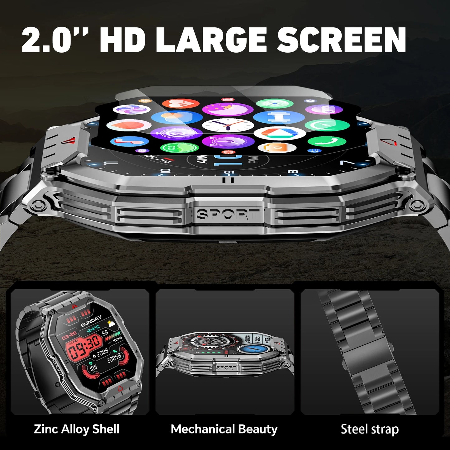 Men’s AMOLED GPS Fitness Smartwatch, Long‑Lasting