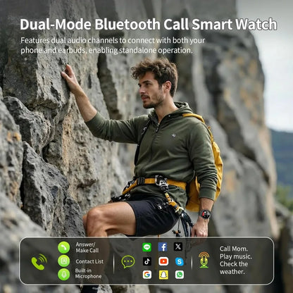 Men’s military smartwatch with long‑lasting battery