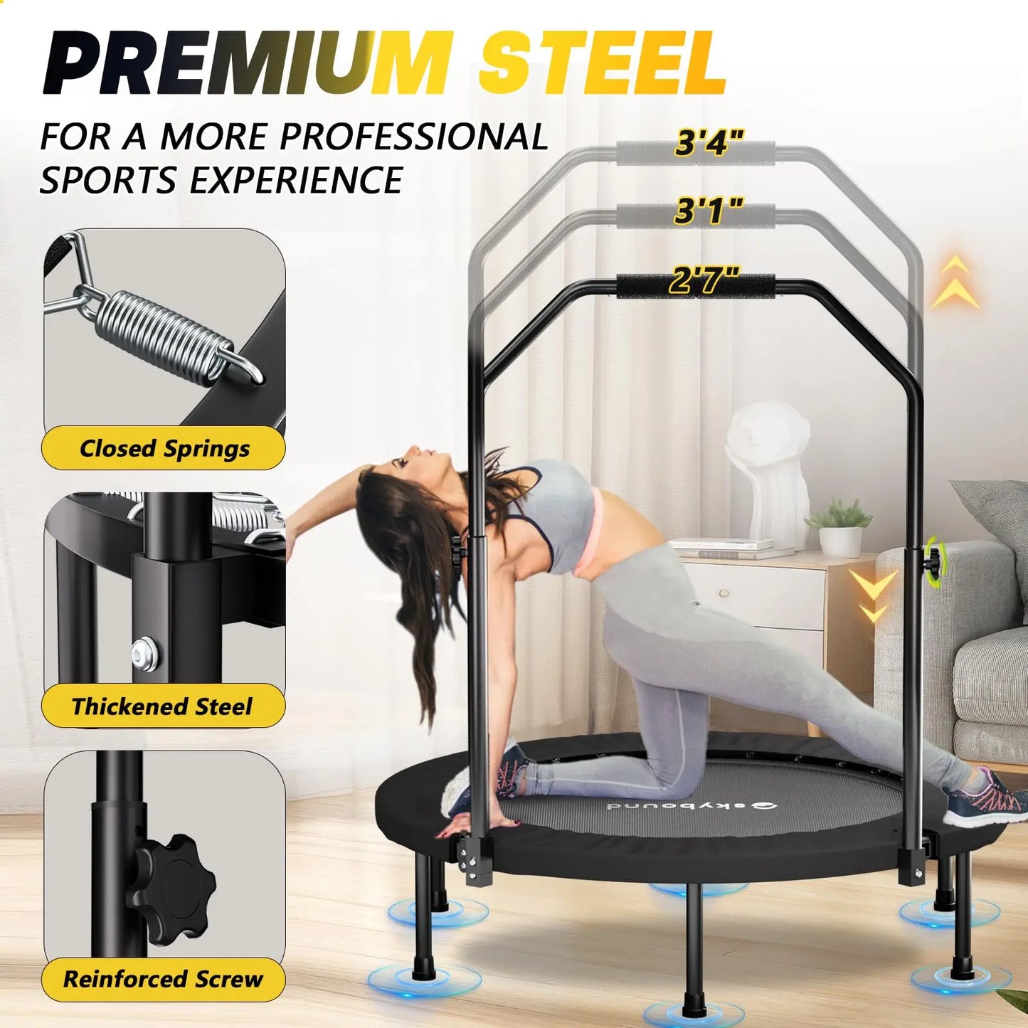 Foldable Adult Rebounder Trampoline with Handlebar