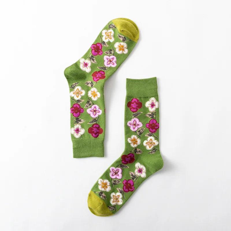 1 Pair Women Socks Cartoon Art Flower