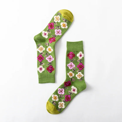 1 Pair Women Socks Cartoon Art Flower