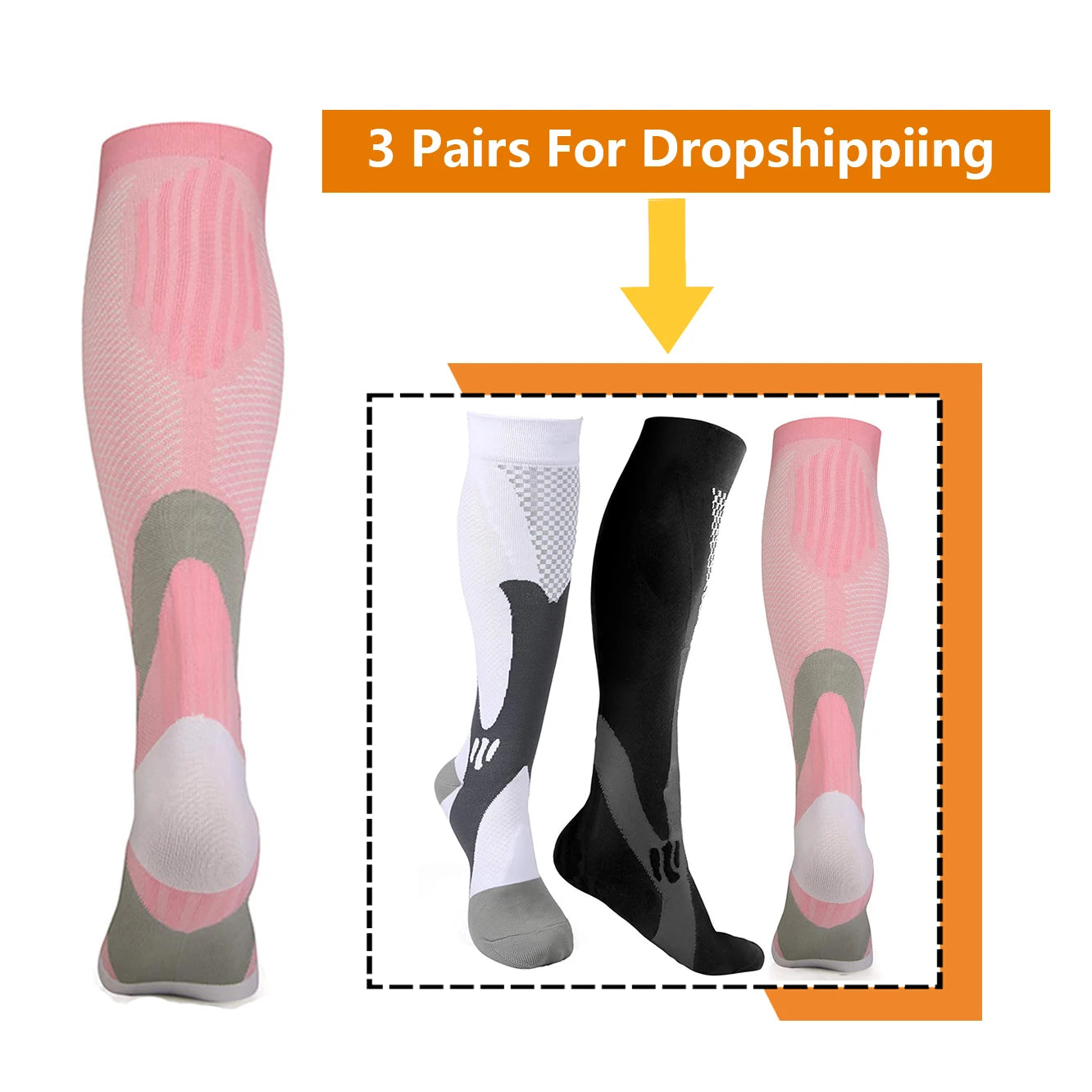 Medical Athletic Nylon Compression Socks Three‑Pair Set