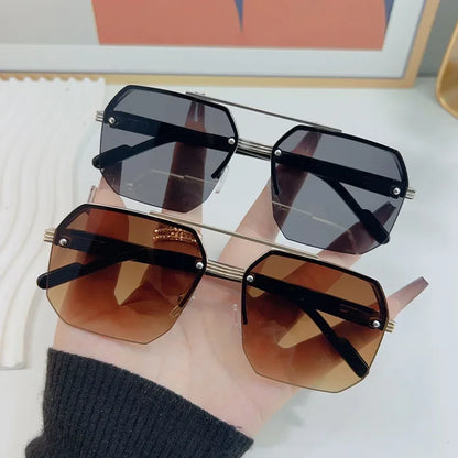 Sunglasses Rectangle Fashion Metal Frame Women Men  ﻿