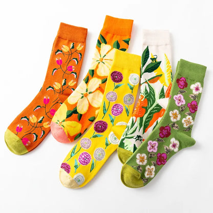 1 Pair Women Socks Cartoon Art Flower