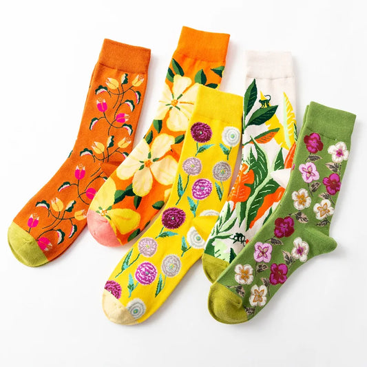 1 Pair Women Socks Cartoon Art Flower