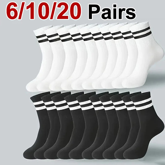6/10/20 Pairs Men Women Striped Round Neck Socks