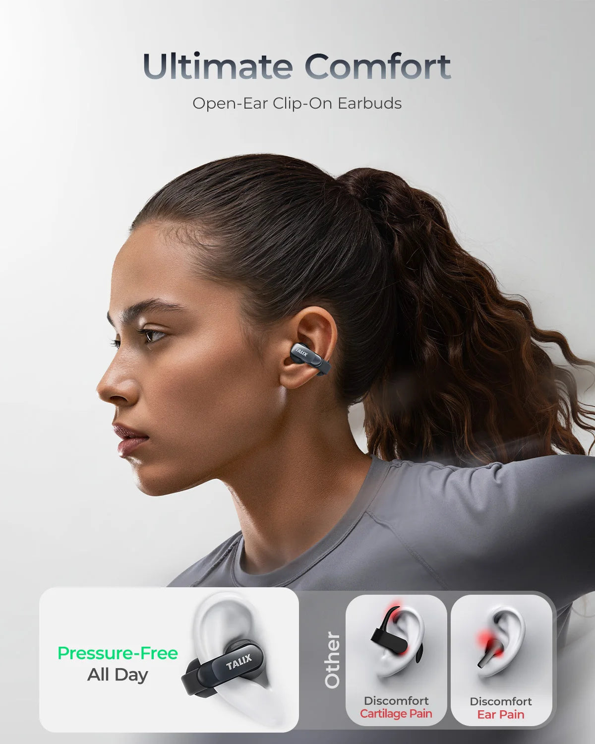 Clip-On Earbuds 5.3 Bluetooth Wireless Open-Ear
