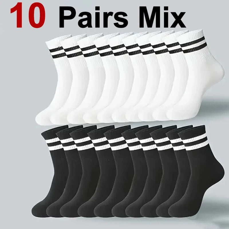 6/10/20 Pairs Men Women Striped Round Neck Socks