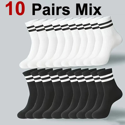 6/10/20 Pairs Men Women Striped Round Neck Socks