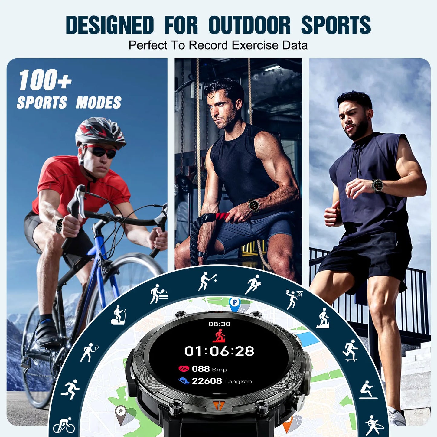 LaNikar KE3 Steel‑Ring Bluetooth Health Smartwatch