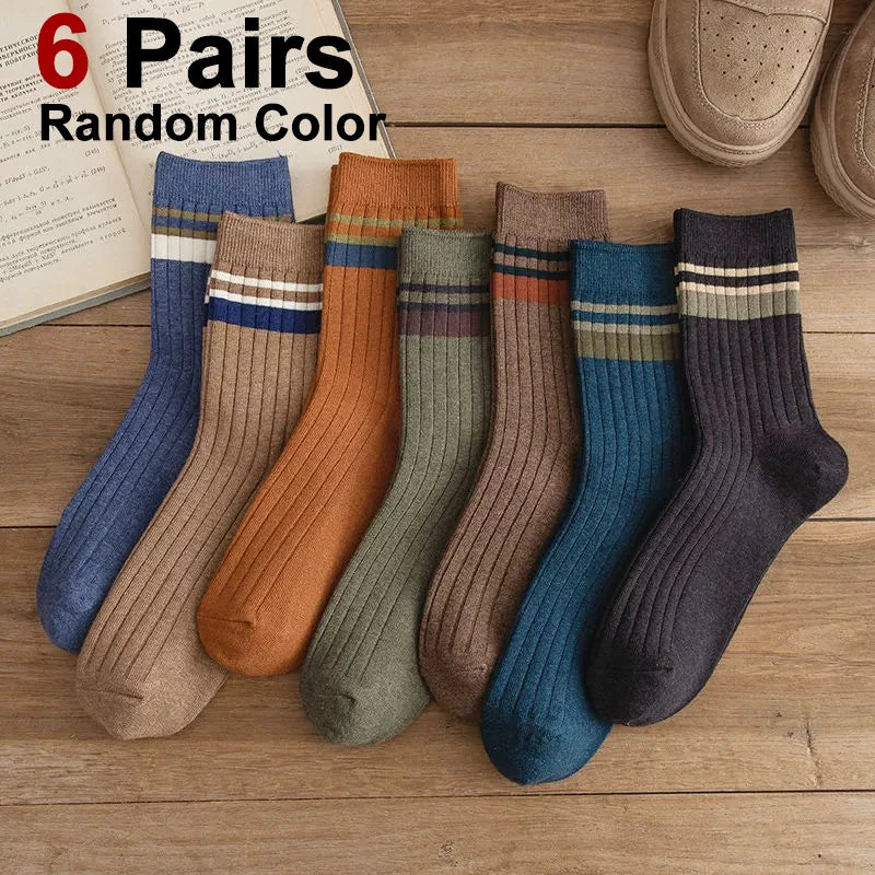 6/12 Pairs Unisex Solid Color Striped Mid Tube Socks