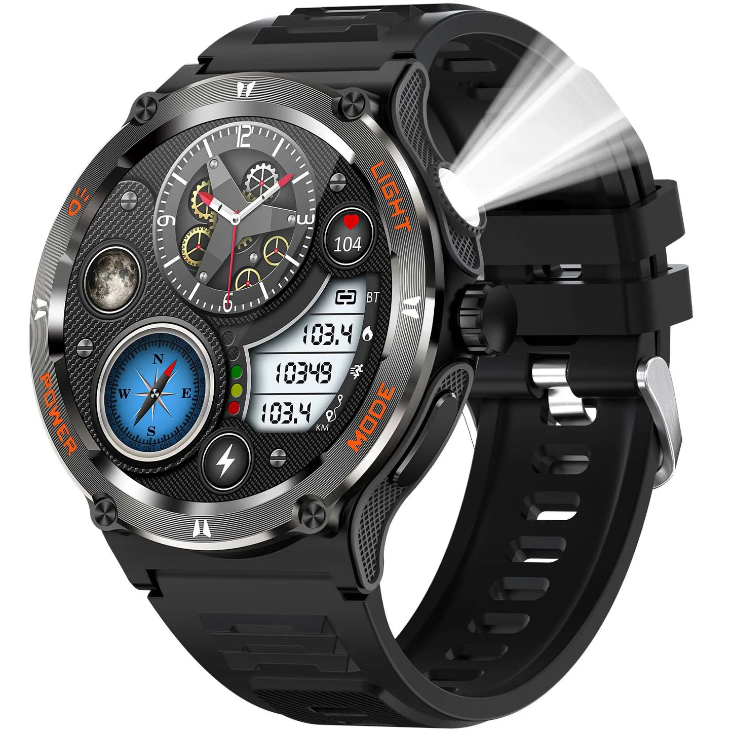 Smart Men’s Waterproof Watch with Compass Flashlight