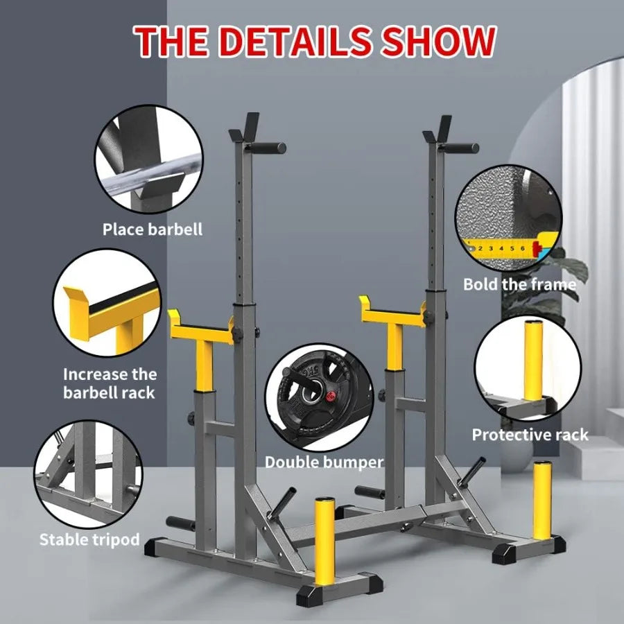 690LB Adjustable Multi‑Function Squat Barbell Rack