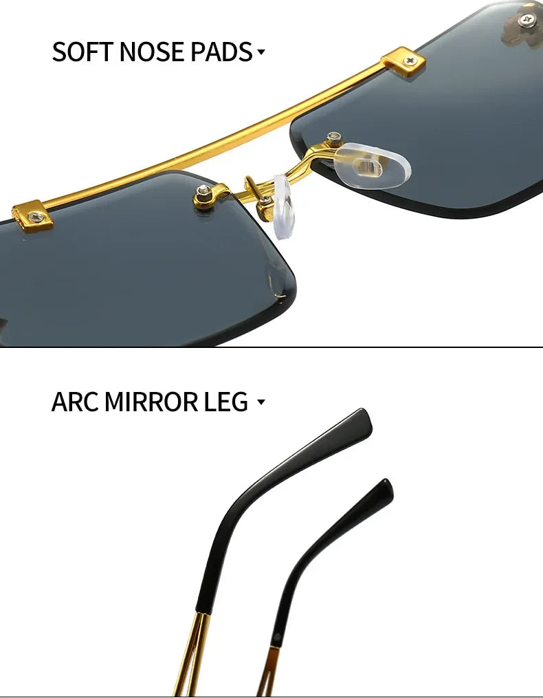 Luxury Square Sunglasses Brand Designer Vintage Rimless