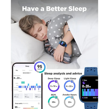 Kids’ waterproof fitness smartwatch with health tracking