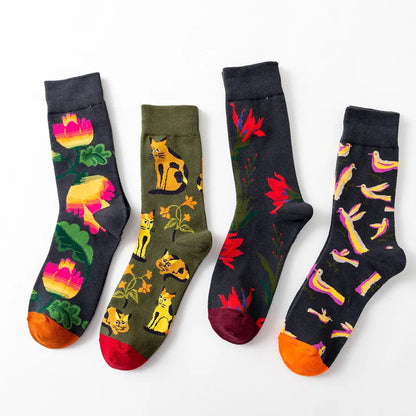 1 Pair Women Socks Cartoon Art Flower