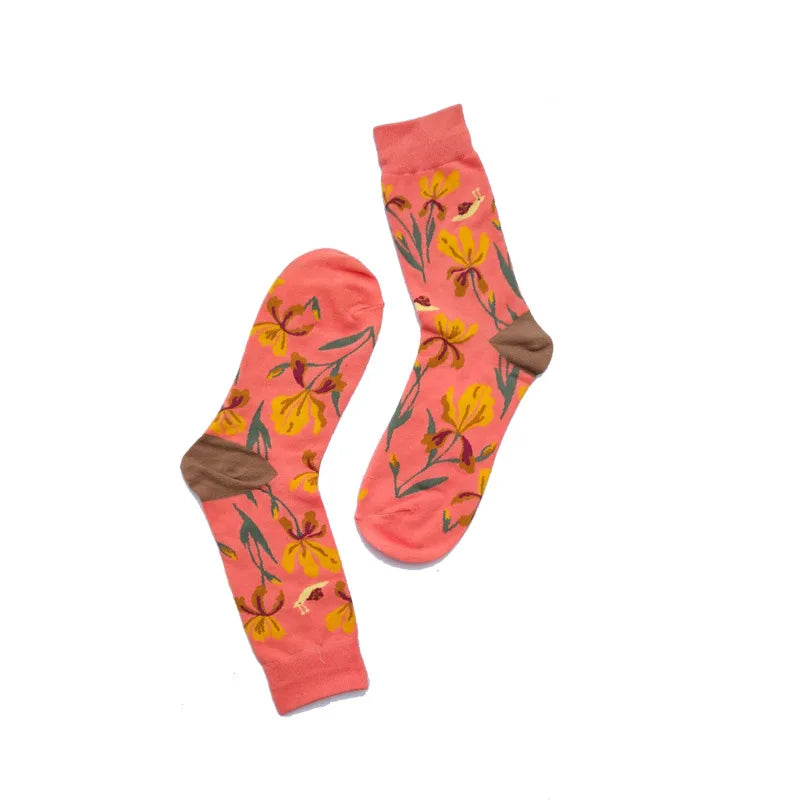 1 Pair Women Socks Cartoon Art Flower