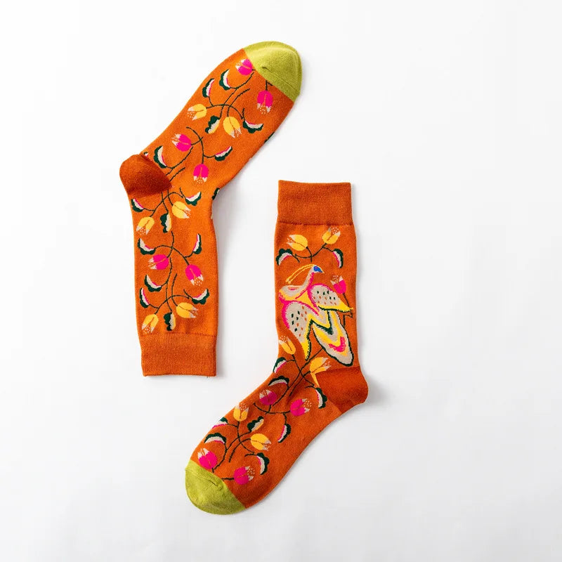 1 Pair Women Socks Cartoon Art Flower