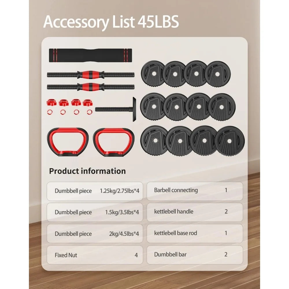 Adjustable Dumbbells, 20/30/45/70/90lbs Free Weight Set with Connector