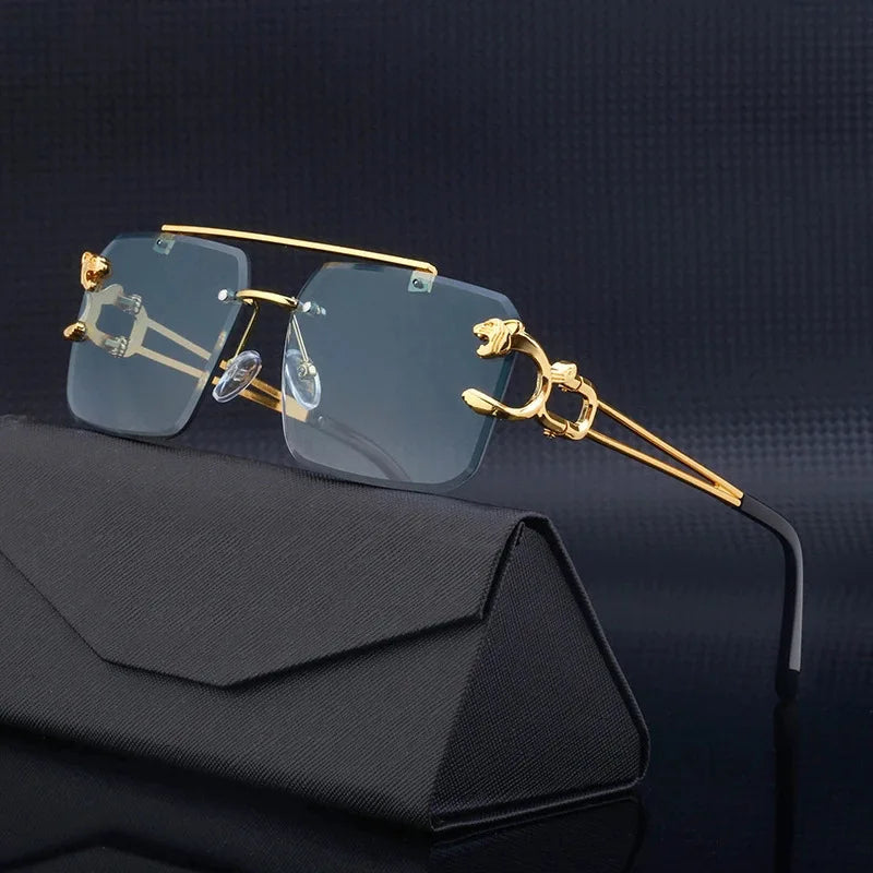 Luxury Square Sunglasses Brand Designer Vintage Rimless