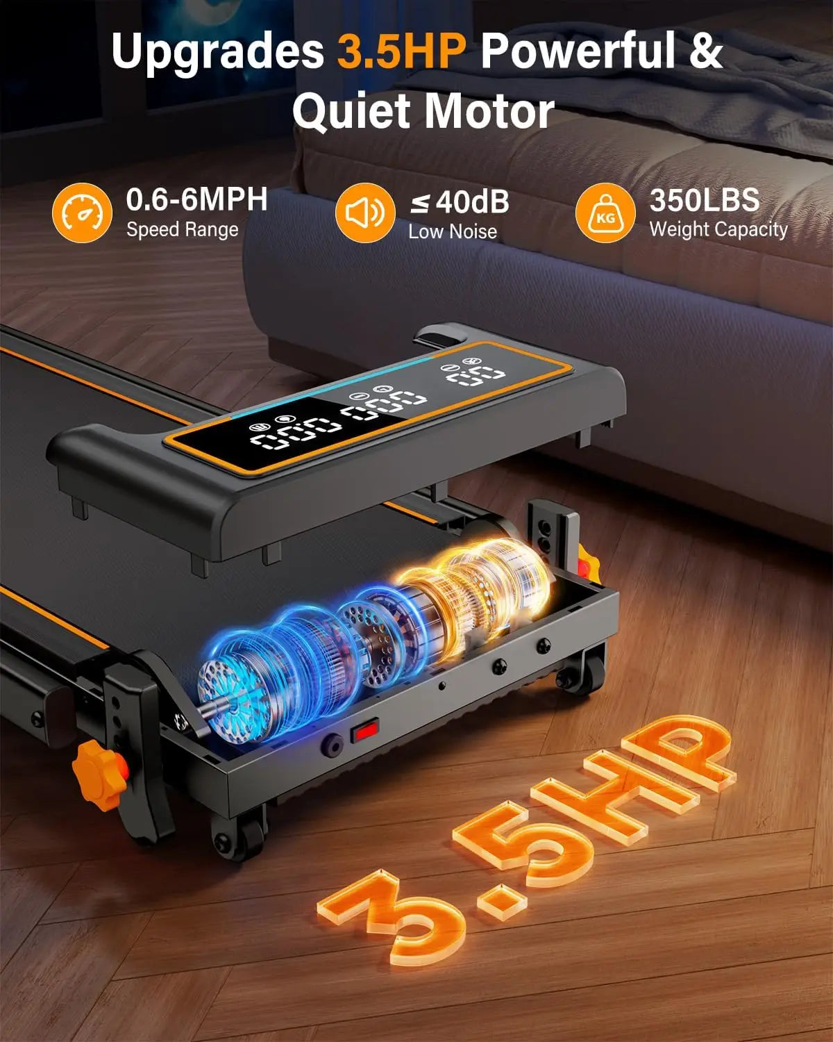 Treadmill Walking Pad with 15% Incline/Handle Bar/2 LED Display