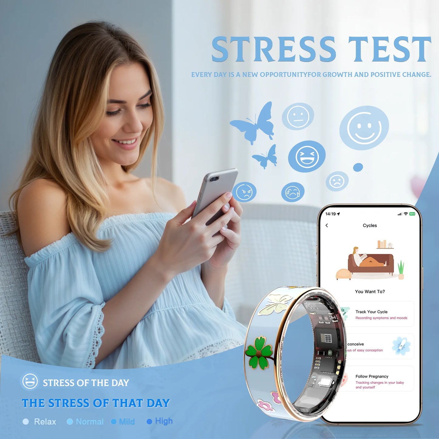 Blue Dragonfly Lotus Smart Ring Health Tracker