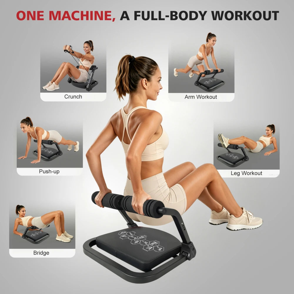 Black Ab Core Trainer Machine with Resistance Bands
