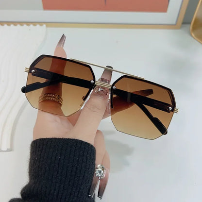 Sunglasses Rectangle Fashion Metal Frame Women Men  ﻿