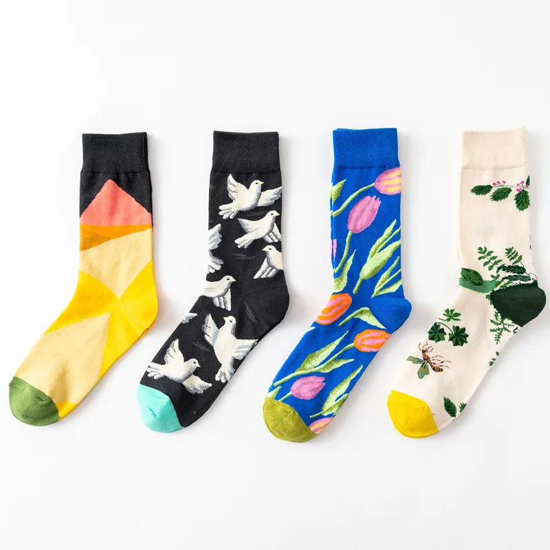 1 Pair Women Socks Cartoon Art Flower
