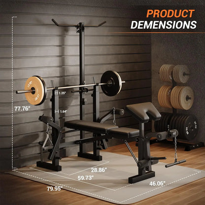 7 in 1 Strength Training Bench with Squat Rack 900 LBS
