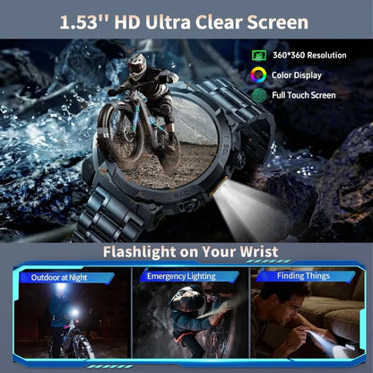 Men’s military smartwatch with long‑lasting battery