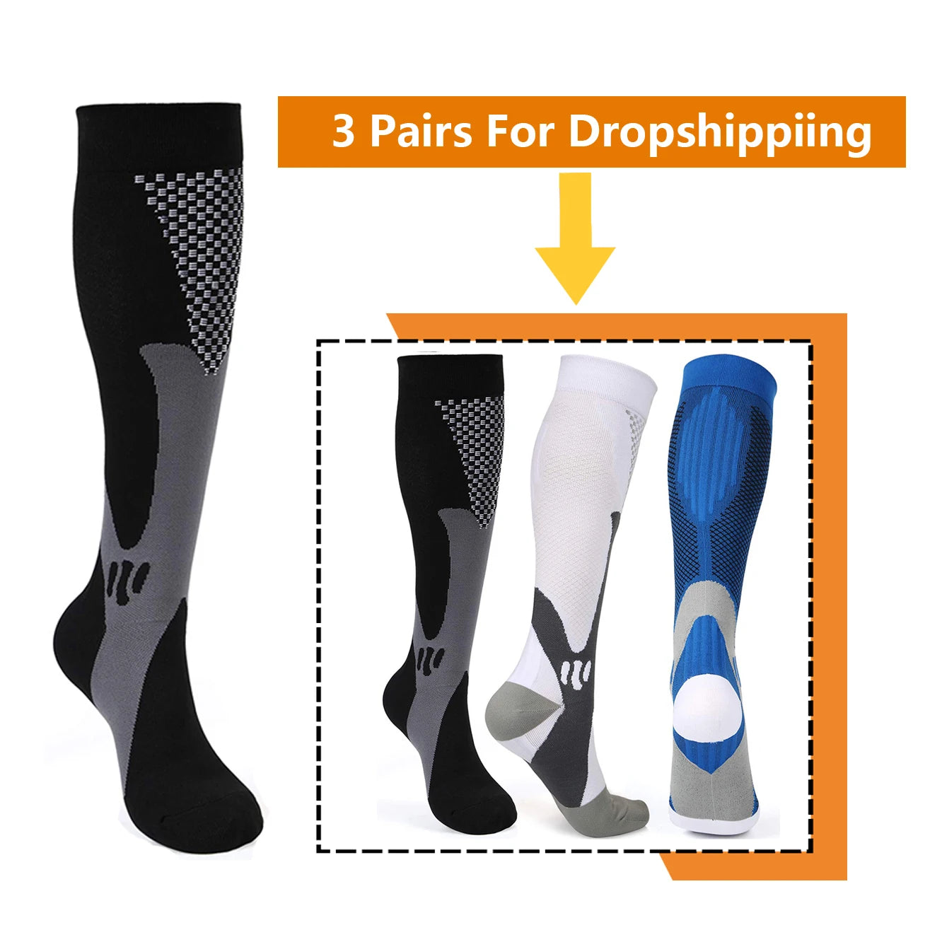 Medical Athletic Nylon Compression Socks Three‑Pair Set