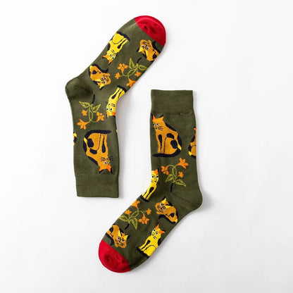 1 Pair Women Socks Cartoon Art Flower