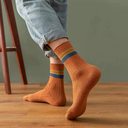 6/12 Pairs Unisex Solid Color Striped Mid Tube Socks