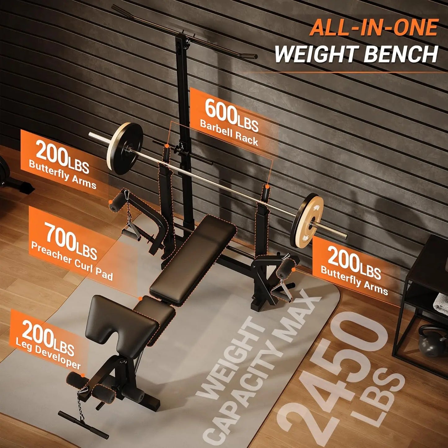 7 in 1 Strength Training Bench with Squat Rack 900 LBS