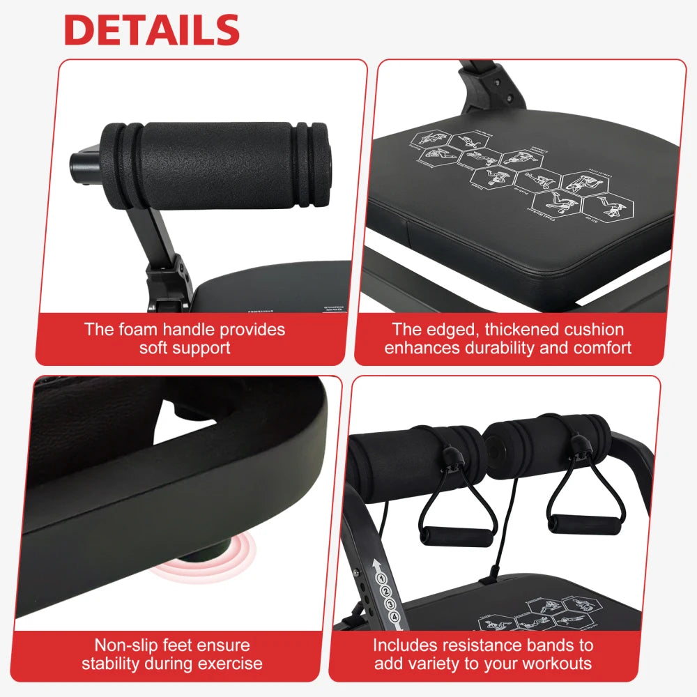 Black Ab Core Trainer Machine with Resistance Bands
