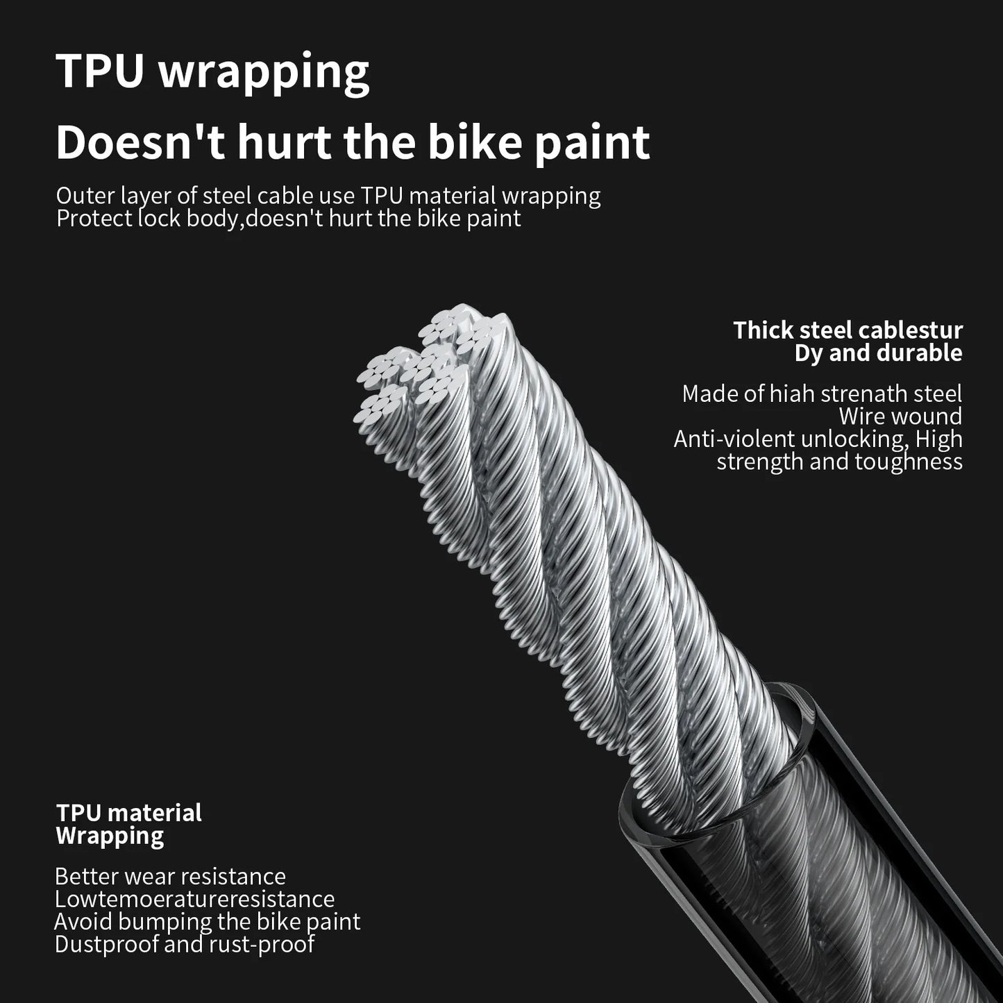 TOSUOD Anti‑Theft Bicycle Cable Lock With Bracket