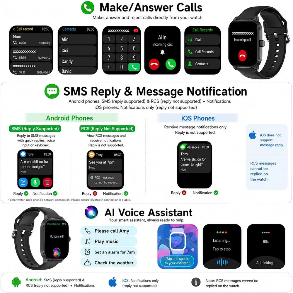 AI GPS Smartwatch: HD, Waterproof, Bluetooth Fitness Tracker
